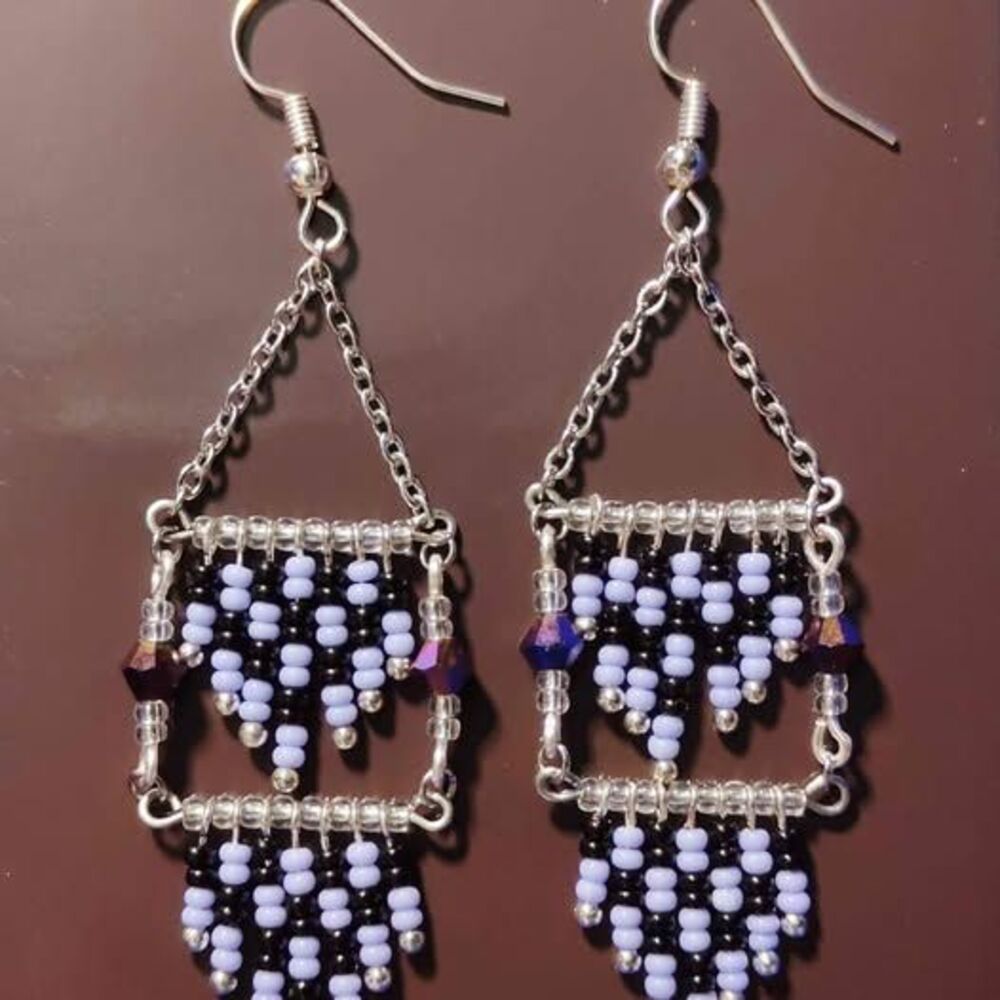 Purple And Black Dangling Chandelier Earrings